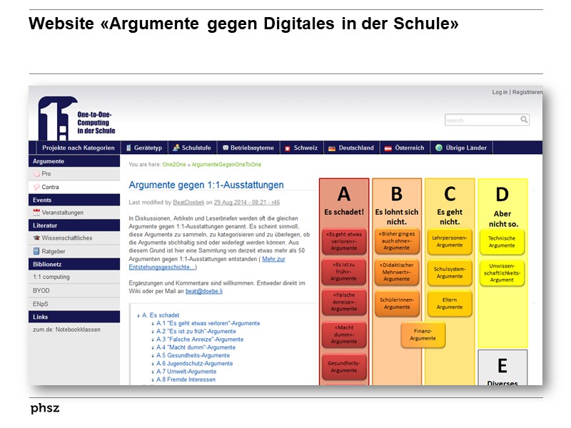 Website «Argumente gegen Digitales in der Schule»