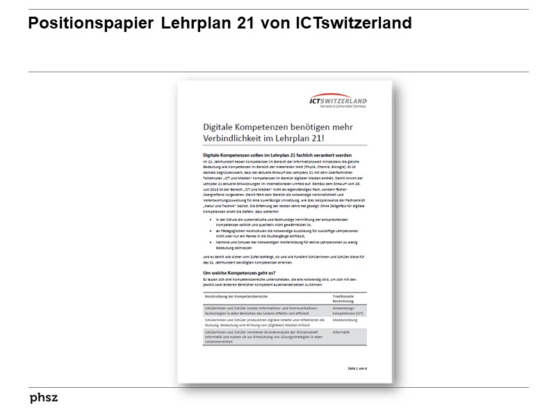 Positionspapier Lehrplan 21 von ICTswitzerland