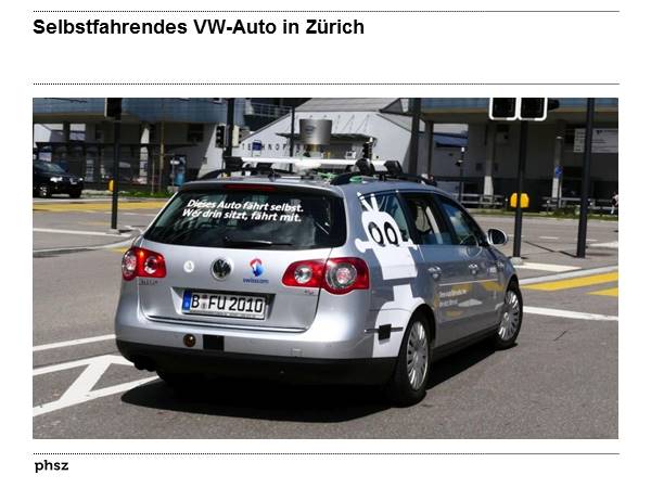 Selbstfahrender VW in Zürich