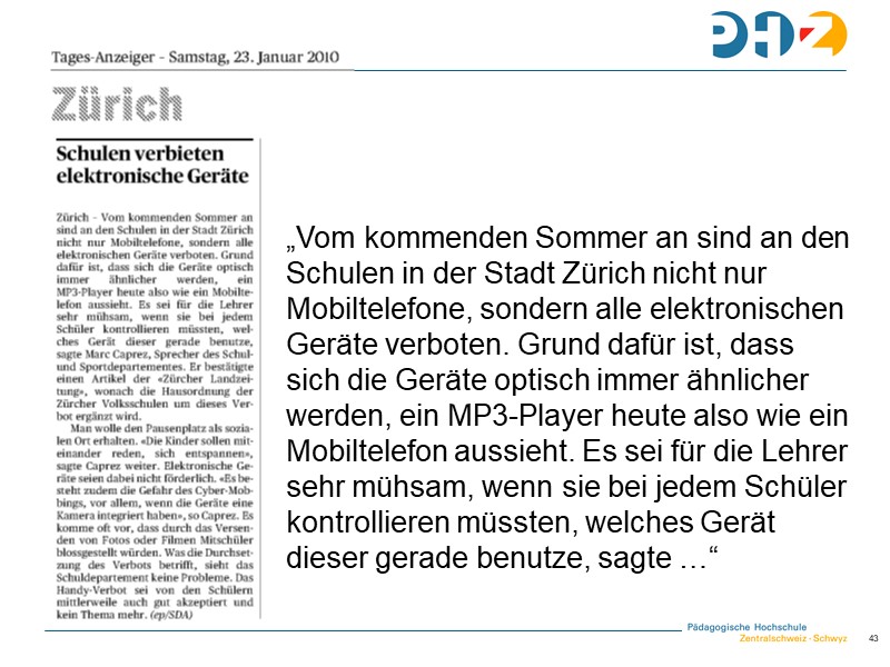 Tages Anzeiger: Stadt Zürich verbietet alle elektronischen Geräte