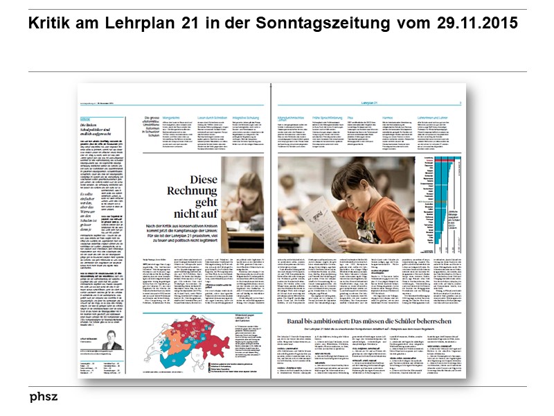 Kritik am Lehrplan 21 in der Sonntagszeitung vom 29.11.2015