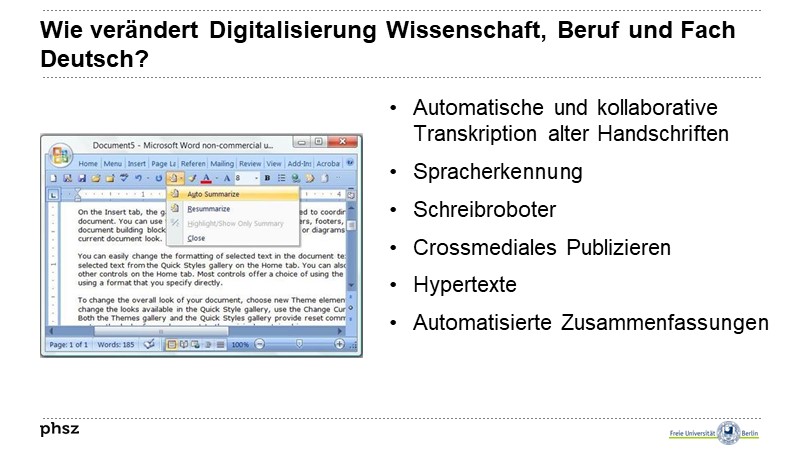 Wie verändert Digitalisierung Wissenschaft, Beruf und Fach Deutsch?