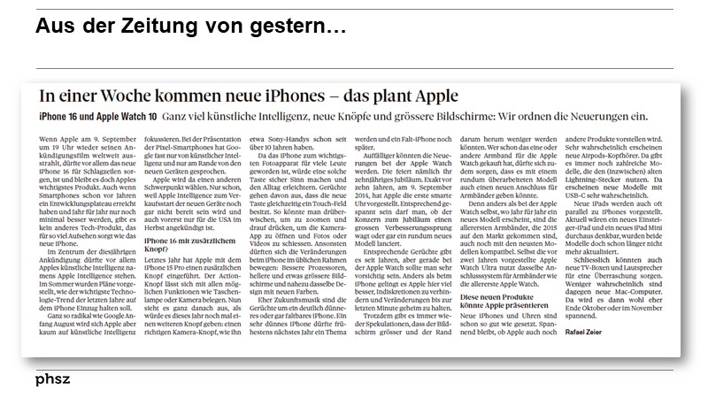 Aus der Zeitung von gestern…	