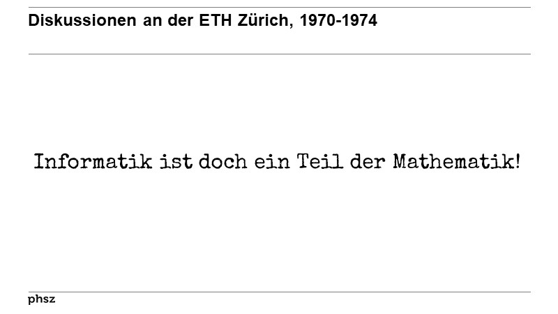 Diskussionen an der ETH Zürich, 1970-1974