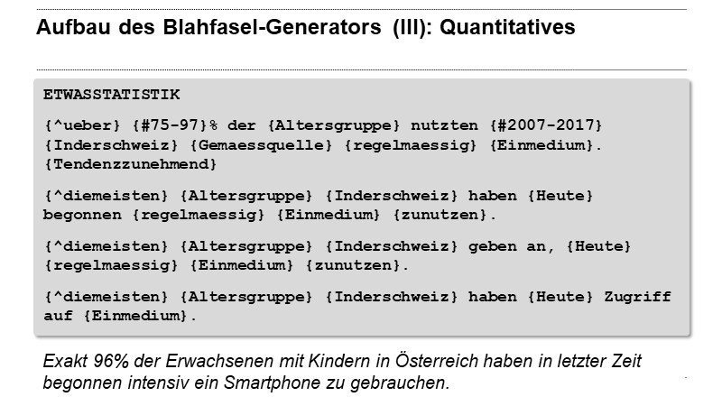 Aufbau des Blahfasel-Generators (III): Quantitatives