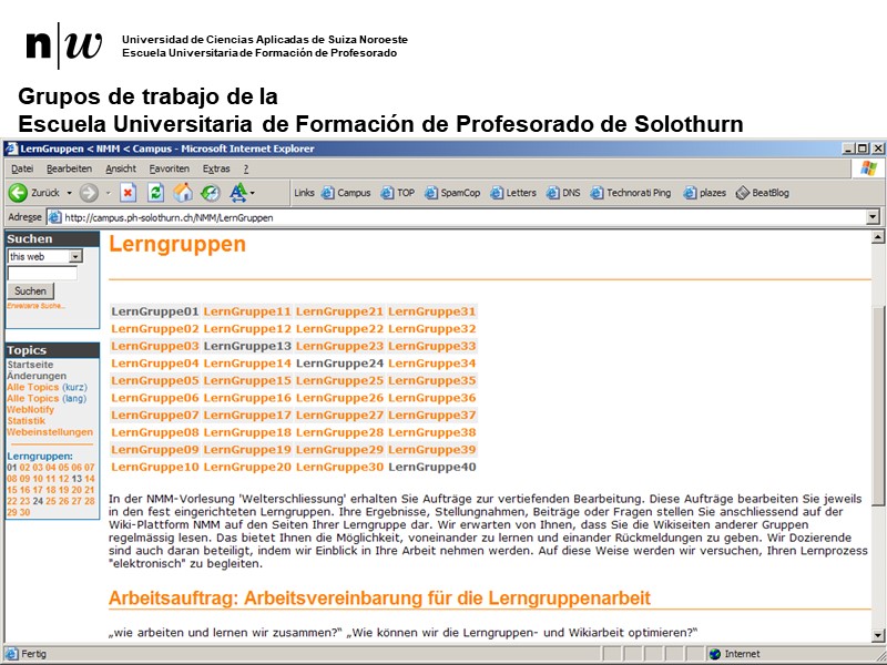 Grupos de trabajo de la Escuela Universitaria de Formación de Profesorado de Solothurn