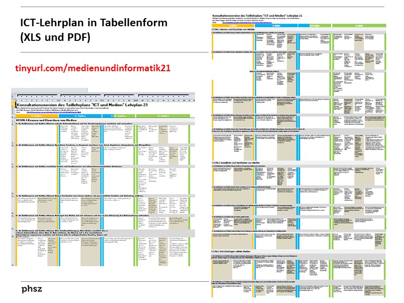 ICT-Lehrplan in Tabellenform (XLS und PDF)